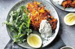 American Spicy Sweet Potato And Carrot Fritters With Kale And Yoghurt Dressing Recipe Appetizer