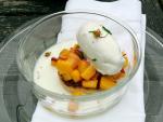 American Macerated Peaches With Chamomile Ice Milk and Brioche Recipe Dessert
