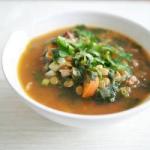 American Soup with Lentils on Smoked Bacon Appetizer