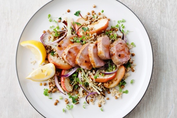 American Apple Quinoa and Lentil Salad With Maple Pork Recipe BBQ Grill