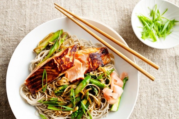 American Teriyaki Salmon With Soba Noodles And Asparagus Recipe Appetizer