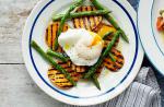 American Griddled Asparagus Sweet Potato and Poached Egg Dinner