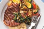 American Griddled Lamb Steaks with Fresh Pesto Celeriac Mash and Spring Ratatouille Dinner