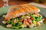 American Grilled Salmon with White Beans and Bacon Dinner