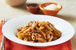 Whole Grain Penne Rigate With Italian Sausages Mushrooms Pancetta And Olive Sauce Recipe recipe