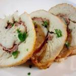 American Fish Rolls with Chicken Stuffed Ham Parma Ham Appetizer