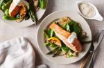 British Chargrilled Salmon With Potato Asparagus And Snowpeas Recipe Appetizer
