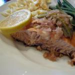 American Broiled Salmon with Artichoke in a Lemon Shallot Sauce BBQ Grill