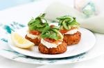 British Quinoa Cakes With Smoked Salmon Shaved Asparagus And Creme Fraiche Recipe Appetizer