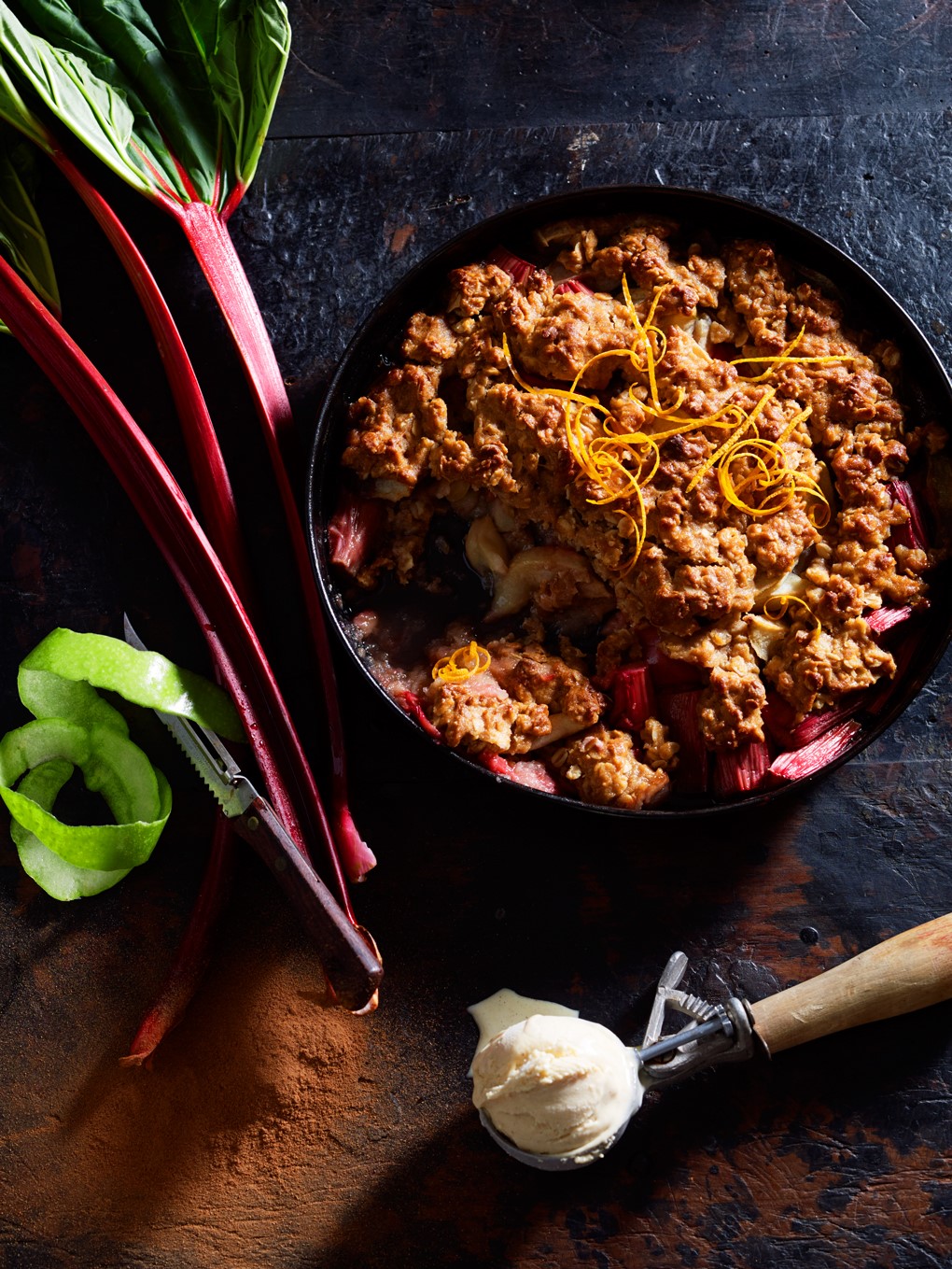 British Rhubarb and Apple Crisp with Cinnamon Icecream Appetizer