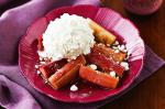American Poached Rosewater Rhubarb With Crunchy Meringue Icecream Recipe Dessert