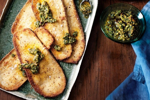 American Fried Eggplant Slices With Sicilian Pesto Recipe Appetizer