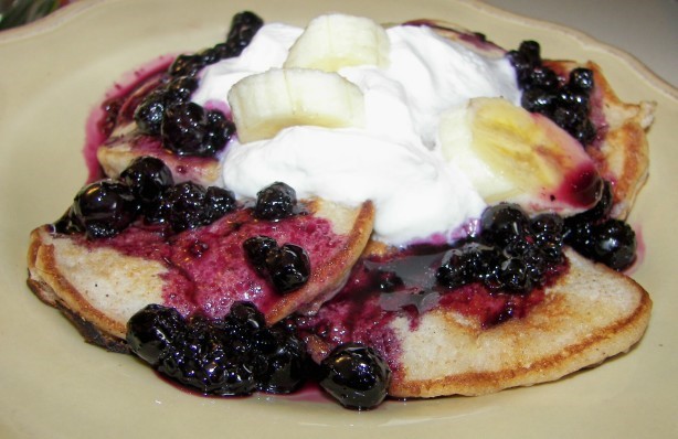 American Banana Pancakes With Blueberry Sauce Dessert