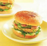 American Asian Chicken Burgers with Cucumber Salad and Wasabi Mayo Dinner
