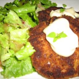 American Crab and Salmon Cake with Coriander and Lemon Dressing Appetizer