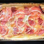 British Puff Pastry Pizza with Tomato Salami and Mozzarella Appetizer