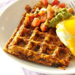 American Spicy Hash Brown Waffles with Fried Eggs Appetizer