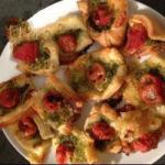 American Puff Pastry Finger Food Filled with Pesto Tomato and Mozzarella Appetizer