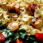 British Basil Panseared Scallops over Pasta Recipe Dinner