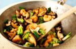 American Stirfry Prawns with Mushroom and Broccoli Dinner