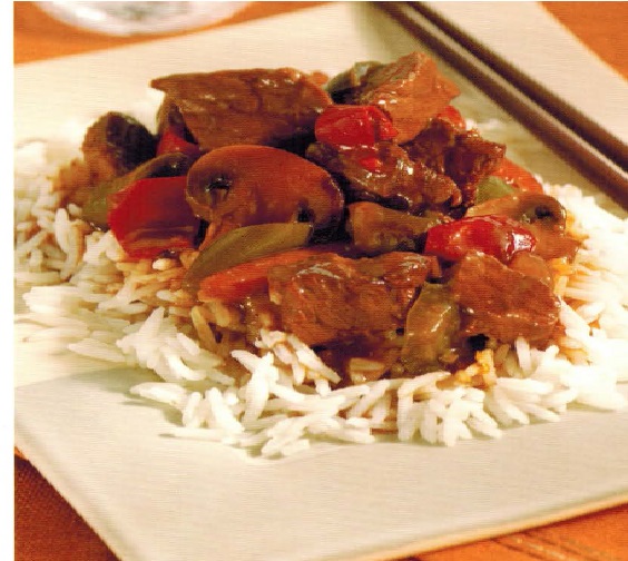 Chinese Ginger Beef with Peppers and Mushrooms Dinner