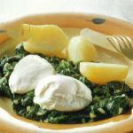 British Poached Eggs on Leaf Spinach Appetizer