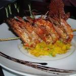 Canadian Paella Revisited in Risotto and Skewer of Scampi Dinner