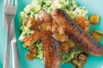 British Sausages With Caramelised Leek and Mashed Peas Recipe Appetizer
