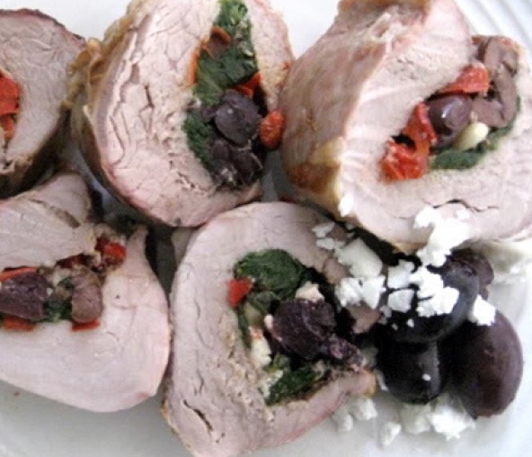 American Mediterranean Stuffed Pork Loin Appetizer