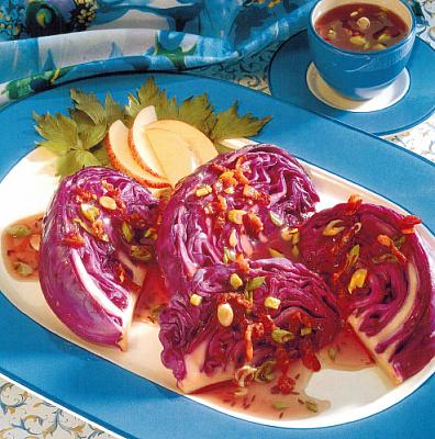 American Cabbage Wedges with Tangy Hot Dressing Appetizer