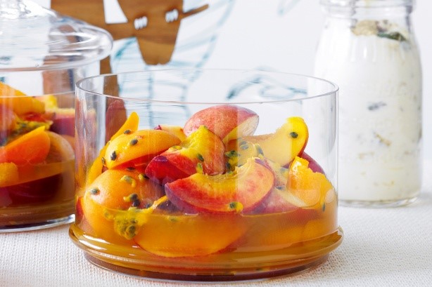 American Jasmineinfused Stone Fruit With Halva Yoghurt Recipe Dessert