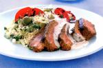 Canadian Spiced Lamb With Grilled Tomato and Green Olive Couscous Recipe Appetizer