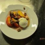 American Peaches with Ice Cream and Caramelized Walnuts Dessert