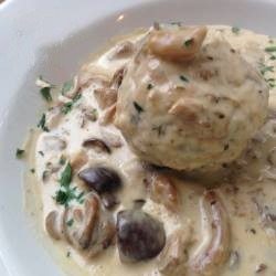 American Noodles Bulczane from Mushroom Mousse Ragout Appetizer