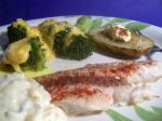 Australian Fish With Broccoli Baked Potato and Cheese Sauce litebleu Appetizer