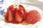 American Strawberries in Elderflower Jelly with Strawberry Sorbet Dessert