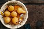 American Maplepoached Pears With Ricotta and Pistachio Cream Recipe Dessert