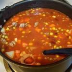 American Soup of Corn Tomatoes and Minced Meat Appetizer