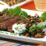 Steak Strips on Lenses Field Salad recipe