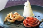 British Halva And Rosewater Icecream With Poached Quince And Jalebi Recipe Dessert