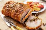 British Prune And Couscous Stuffed Roast Pork With Baby Apples Recipe BBQ Grill