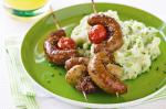 British Sausage Skewers With Pea Mash Recipe Dessert