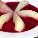 American Poached Pears with a Coulis of Framboise Dessert