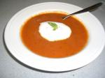 American Sweet Onion  Tomato Soup With Fresh Basil Cream Appetizer