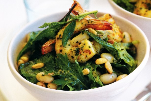 American Prawns With Cannellini Beans Mint Oil And Pine Nuts Recipe Dinner