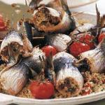 American Grilled Sardine Filled with Lemon Couscous and Capers Appetizer