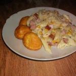 American Noodles with Smoked Sausage Mushrooms and Creamy Sauce Appetizer