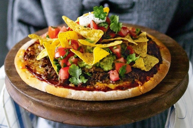 Mexican Mexican Pizza With Corn Chips and Sour Cream Recipe Appetizer