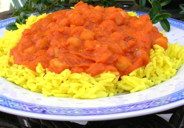 Indian Chickpea Curry indian Style over Basmati Rice Dinner