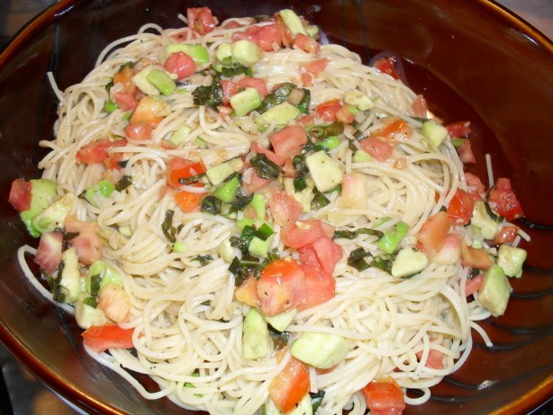 American Angel Hair With Avocado and Tomatoes Appetizer